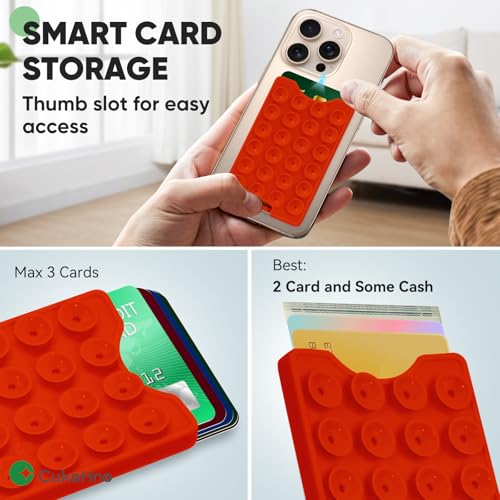 Suction Phone Card Holder Adhesive Mount,Up to 3 Cards,Ketchup Red - color: Ketchup Red