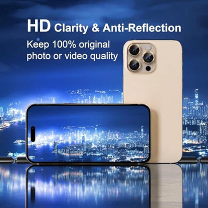 Camera Protector Metal Ring for iPhone 16 Pro/iPhone 16 Pro Max HD Tempered Glass Individual Lens Protective Cover, Gold - color: Gold