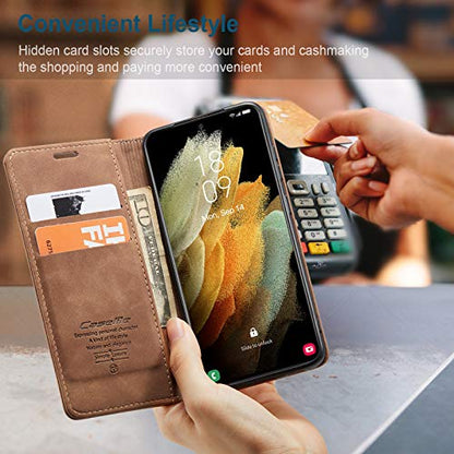Kowauri Flip Case for Galaxy S21 Ultra - Leather Wallet With Card Slot and Magnetic Closure for Samsung Galaxy S21 Ultra 5G (Brown) - color: Brown