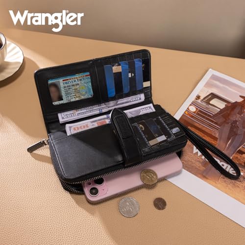X Wrangler Women's Wallets Bifold Wristlet Wallets for Women Large Capacity Credit Card Wallet with ID Window - color: Leopard Black