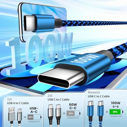 100W USB C Multi Charging Cable 3 in 1 Fast USB C Cable with E-Mark Chip - color: Blue&Black, size: 4FT 1Pack