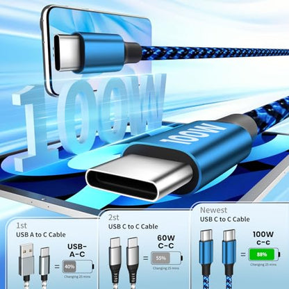 100W USB C Multi Charging Cable 3 in 1 Fast USB C Cable with E-Mark Chip - color: Blue&Black, size: 4FT 1Pack