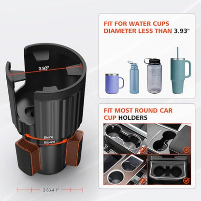 Newlest 2 in 1 Phone Mount for Car Cup Holder with Adjustable Base, Holders for Car Cupholder, No Shaking 360° Flexible Neck Phone Mount for All 4-7” Smartphones, Cup Holder for Most Bottles