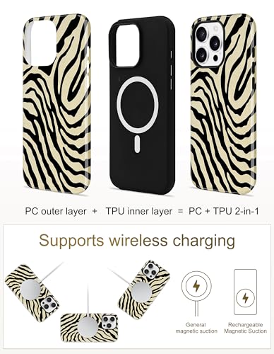 Jusy Magnetic Zebra Phone Case for iPhone 17 Pro Max,Beige | Compatible with MagSafe, Cute Aesthetic Zebra Design, TPU and PC Protective Shockproof Cover - color: Beige