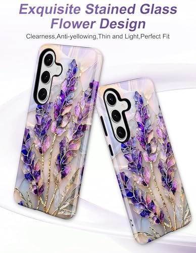 Magnetic Flower Case for Samsung Galaxy A16 5G, Purple | Compatible with MagSafe, Cute Aesthetic Stained Glass Floral, TPU and PC Protective Phone Cover for Women Girls - color: Purple Lavender