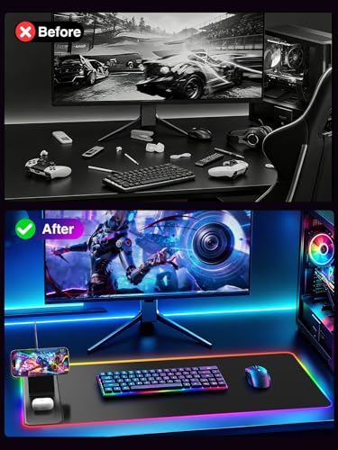 Wireless Charging Mouse Pad with Magnetic Phone Stand, 31.5"x15.8" Large - color: RGB-Mag Stand-Adatper