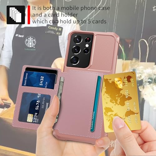Wallet Case for Samsung Galaxy S21 Ultra, Compatible with Magnetic Car Mount, Heavy Duty Shockproof Rugged Soft TPU Back Leather Flip Credit Card Holder Cover 6.8 inch, Pink - color: Pink, size: Samsung Galaxy S21 Ultra