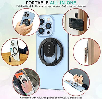 Doflyesky Magnetic Phone Ring Holder for iPhone, Double Adjustable Gym Phone Grip Holder and Stand Removable for Magsafe Case, iPhone 17/16/15/Pro Max Plus SE - color: Black