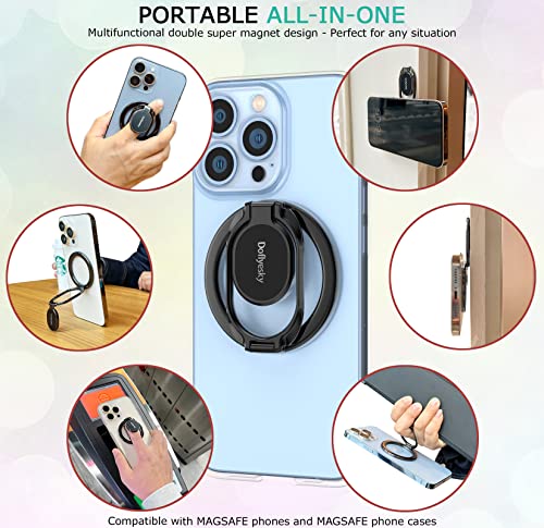 Doflyesky Magnetic Phone Grip Holder Kickstand, Gym Double Adjustable Finger Ring Grip and Stand, Compatible with PopSockets MagSafe Ring Removable for iPhone (Silver) - color: silver