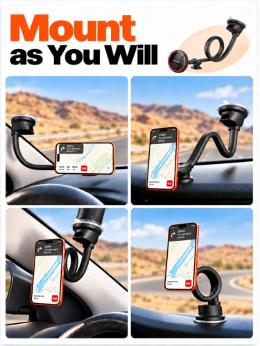 APPS2Car Cell Phone Car Mount for MagSafe, 14'' Windshield Phone Mount - color: Black