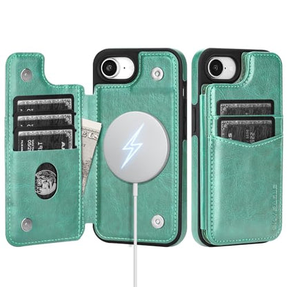 SkyEagle Compatible with MagSafe iPhone 17e / 16e Case Wallet,Green | Magnetic Clasp,RFID Blocking,PU Leather,Flip Folio Shockproof Phone Cover,with Credit Card Slots & Kickstand for Men & Women - color: Green