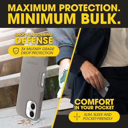 OtterBox iPhone 16 – Commuter Series Slim MagSafe Case - Grey | 3X Military Drop Protection - Dual-Layer Design - Pocket-Friendly - Raised Edges - Port Covers - Non-Retail Packaging - color: Grey