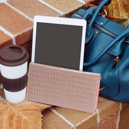 CoBak Checkbook Cover for Women & Men - PU Leather Case with RFID Blocking | Classic Design Check Book Holder for Personal and Business - color: Crocodile Pink