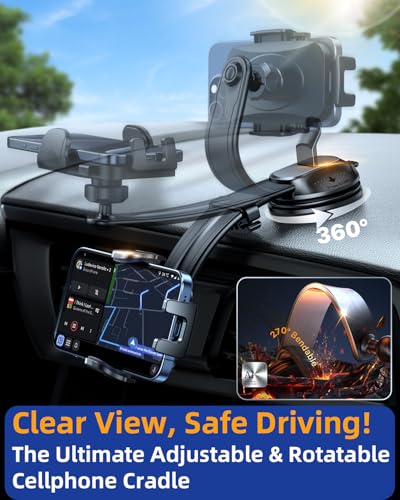 YRU [2026 Ultimate Car Phone Holder Mount [Bendable & Adjustable Aluminum Arm] Cell Phone Holder for Car Dashboard Windshield Phone Stand for iPhone 17 16 15 14 Pro Max Samsung Pickup Truck,Tomato Red - color: Tomato Red