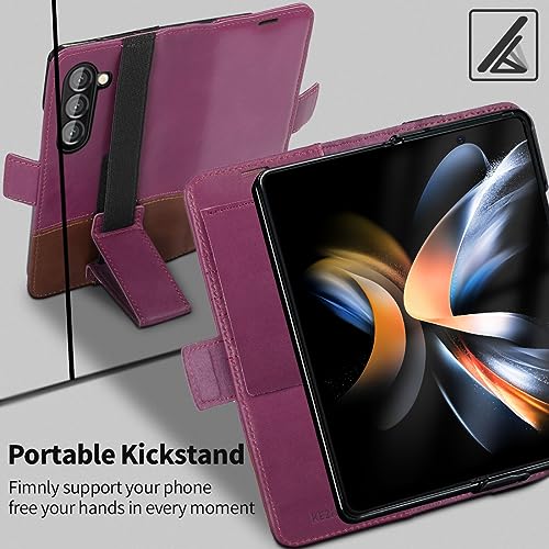 KEZiHOME Genuine Leather Wallet Case for Samsung Galaxy Z Fold 6 - color: Purple Brown, size: Galaxy Z Fold 6 Case