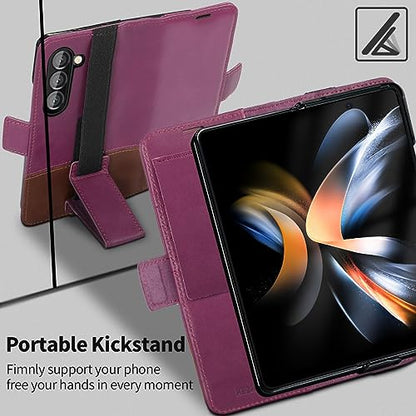KEZiHOME Genuine Leather Wallet Case for Samsung Galaxy Z Fold 6 - color: Purple Brown, size: Galaxy Z Fold 6 Case