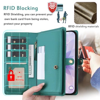 for Wallet Case Compatible with iPhone 17 Pro,Multi-Function Detachable 2 in 1 Magnetic iPhone 17 Pro Case Wallet,Flip Strap Zipper Card Holder Phone Case with Shoulder Straps (Green) - color: Green, size: iPhone 17 Pro