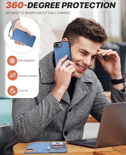 OCASE for iPhone 17e Case/iPhone 16e Detachable Wallet Case with Card Holder, 2 in 1 Pu Leather Flip Folio with RFID Blocking Stand Wrist Strap Shockproof Phone Cover 6.1 Inch 2025, Light Blue - color: Light Blue, size: iPhone 16e/ iPhone 17e