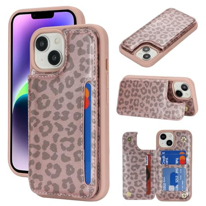 iCoverCase Compatible with iPhone 14 Plus Phone Case with Card Holder, Wallet Case for Women Men RFID Blocking PU Leather Protective Case 6.7 Inch (Rose Gold Leopard) - color: Rose Gold Leopard