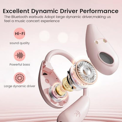 Open Ear Earbuds Bluetooth 5.4 Wireless Headphones, 50H Pink - color: Pink