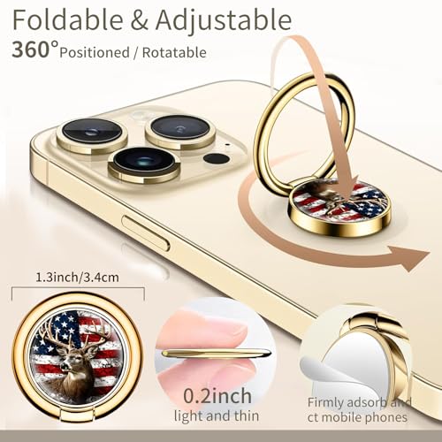 Cell Phone Ring Holder, Cute Phone Ring Grip Stand, 360°Rotation Funny Metal Kickstand Finger Grip American Flag Deer - color: American Flag Deer