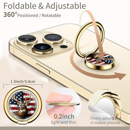 Cell Phone Ring Holder, Cute Phone Ring Grip Stand, 360°Rotation Funny Metal Kickstand Finger Grip American Flag Deer - color: American Flag Deer