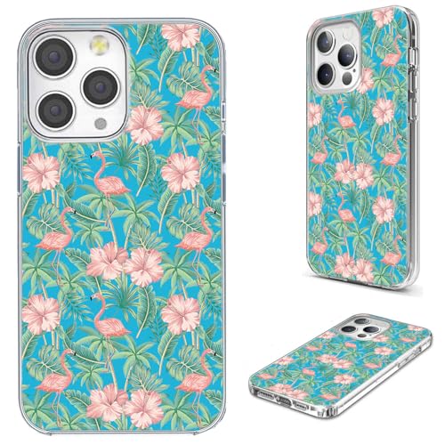 for iPhone 14 Pro Max Case for Women Girl, Full Protective Shockproof Slim Soft TPU Clear Phone Cover Cases Design for iPhone 14 ProMax,Cute Animal Bird Pink Flamingo Floral Green Palm Leaves - color: Bird Pink Flamingo Floral Green Palm Leaves