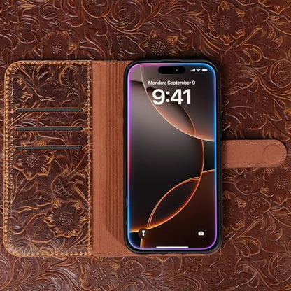 Leather case Compatible With iPhone 13 pro Max Wallet 6.7" | Genuine Leather 2-in-1 Magnetic Detachable Shockproof,Flip Folio Cover with Card Slot, Wireless Charging RFID Blocking Brown - color: Dark Brown, size: 6.7"-13 Pro Max