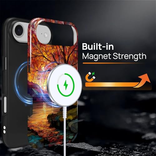 Magnetic Phone Case for iPhone 17 Air,Compatible with MagSafe,Durable 2 Layers Full Covered Shockproof Protective Cover-Stained Glass Sunrise Fall Leaves - color: Stained Glass Sunrise Fall Leaves, size: iPhone 17 Air