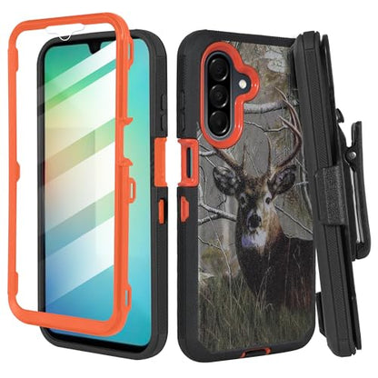 Compatible for Samsung Galaxy A26 5G, Built in Screen Protector, Belt Clip Holster Heavy Duty Defender Case Dustproof Shockproof Protection (Deer) - color: Deer