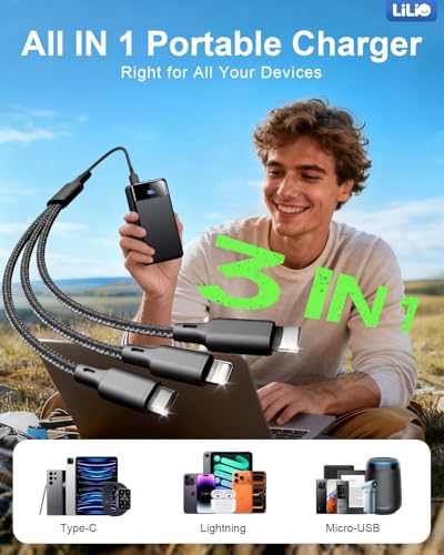 LILIO 60000mAh Portable Charger, 22.5W Fast Charging with 3 in 1 Cable