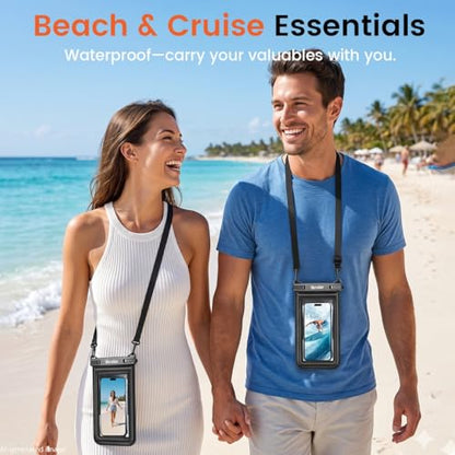 2 Pack Floating Waterproof Phone Pouch, Up to 8.5", Double Space | IPX8, Touchscreen, Waterproof Phone Case Dry Bags for iPhone 17 16 15 Pro Max, Beach Cruise Essentials 2026 - color: Black+Pink