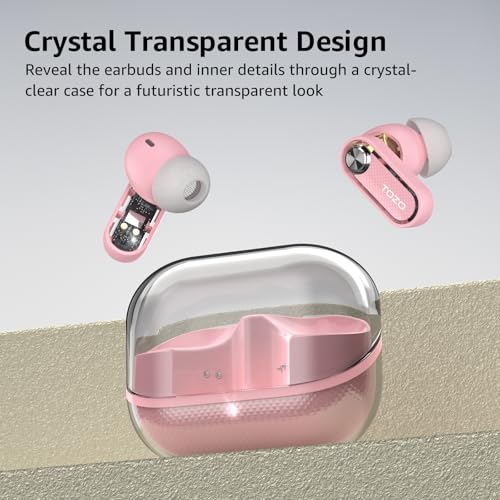 TOZO Crystal Pods Hybrid Active Noise Cancelling Wireless Earbuds, Pink - color: Pink
