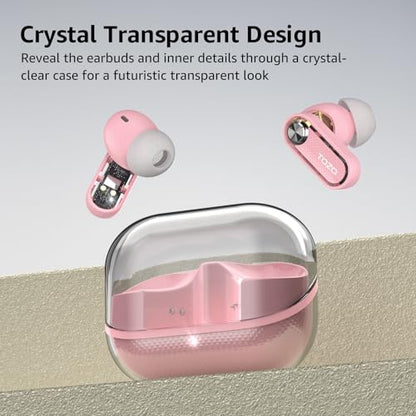 TOZO Crystal Pods Hybrid Active Noise Cancelling Wireless Earbuds, Pink - color: Pink