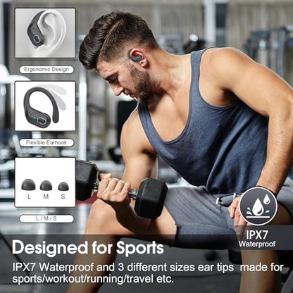 Aptkdoe Wireless Earbuds 75H Bluetooth 5.4 Sport Headphones with Earhooks - color: Iron Gray