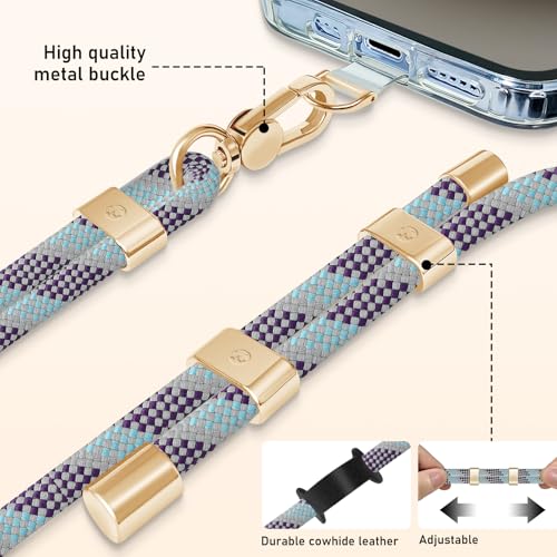 UKON Cell Phone Lanyard,Crossbody Lanyard and Wrist Strap Premium Metal Buckle Phone Charms with 2 X Clear Patch Compatible with All Smartphone(LightPurple) - color: Lightpurple
