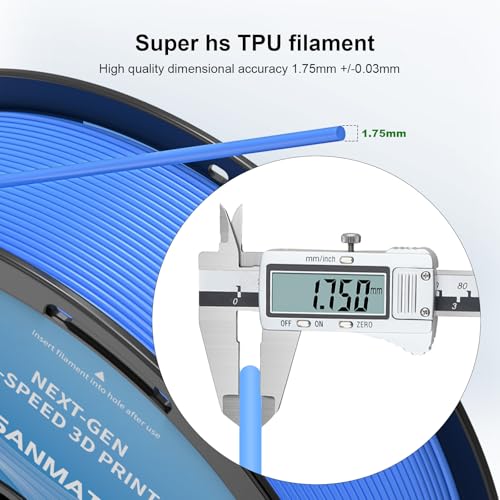 iSANMATE HS TPU Filament 1.75mm, Blue TPU 95A HF High Speed, 1kg | Flexible Tough Wear-Resistant Elastic; HF TPU 50-200mm/s; Compatible with Bambu Lab and Most FDM 3D Printer; for TPU Beginner - color: Blue, size: TPU-HS-95A