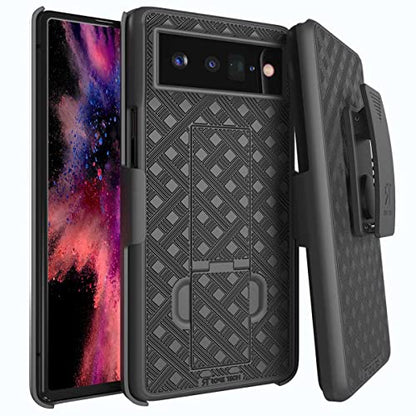 Designed for Google Pixel 6 Pro Case with Belt Clip Holster | Rugged Holster & Protective Phone Case Combo with Anti-Slip Texture - Black - size: Pixel 6 Pro