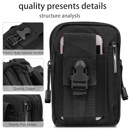 2 Pack Tactical Molle Pouch, Universal EDC Waist Bag Pouches, Outdoor Belt Bags Gear Tool Gadget Pocket with Cell Phone Holster Kakhi - color: Black
