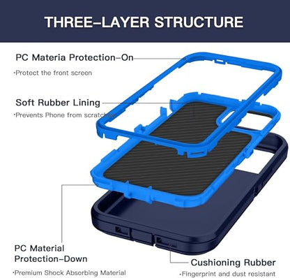 Apple iPhone 13 / iPhone 14 / iPhone 15 / iPhone 16e Case (6.1") Rugged Case Heavy Duty Shockproof Dust/Drop Proof Dual Layer Cover Navy - color: Navy