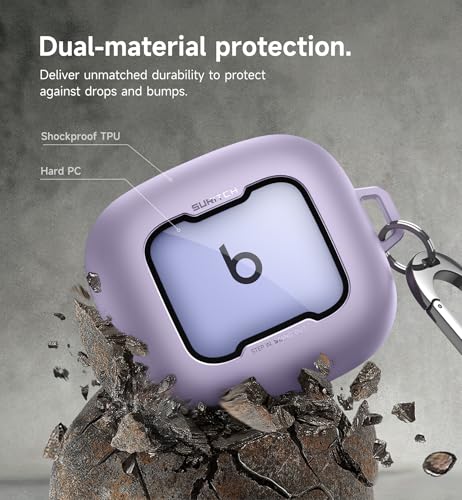 SURITCH for Beats Powerbeats Pro 2 Case Cover, Magnetic Locking Cases for Beats Powerbeats Pro 2 2025, Shockproof Bumper Protective Covers with Carabiner & Keyring & Cleaner Kit, Purple - color: Purple