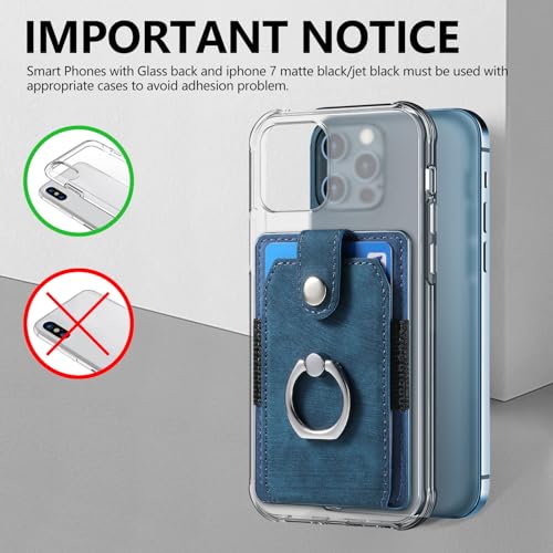 Cell Phone Card Holder with Ring Grip,Adhesive Phone Card Wallet,Blue - color: Blue