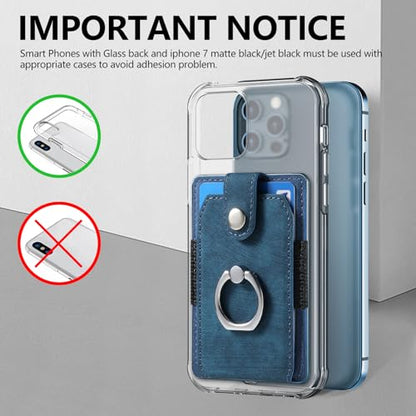 Cell Phone Card Holder with Ring Grip,Adhesive Phone Card Wallet,Blue - color: Blue