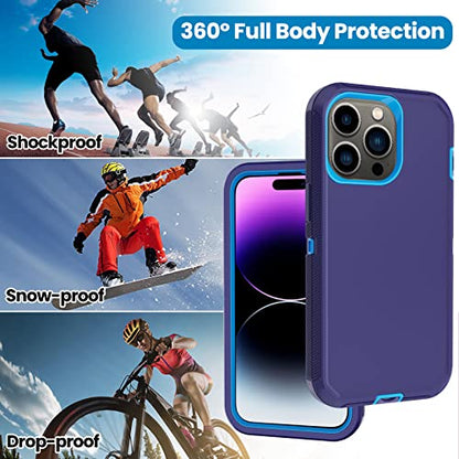 for iPhone 14 Pro Max Case with 2 Screen Protector,Heavy Duty Shockproof Drop Protection Rugged 3-Layer Military Tough Durable Protective Cover for Apple iPhone 14 Pro Max6.7 (Blue/Dark) - color: Blue/Dark