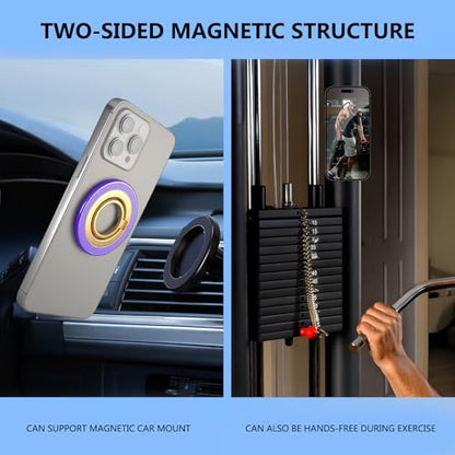 Magnetic Phone Ring Holder for MagSafe,【Two-Sided Magnetic】 360° Rotation Magnet Phone Grip for iPhone 16/15/14/13/12 Series/Samsung/Google (Purple with Gold) - color: Purple with Gold