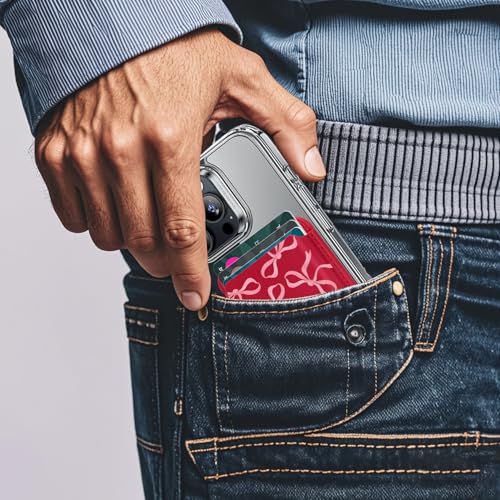 for Magsafe Wallet, Magnetic Wallet Card Holder for iPhone 17/16/15/14/13/12 Pro/Max/Plus/Mini Case, Leather Magnet Phone Pocket Cute Design Credit Card Fit 3 Cards, Red Ribbons Bow Tie - color: Red Ribbons Bow Tie