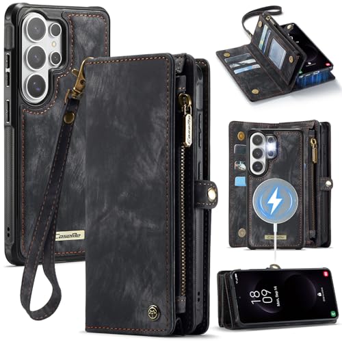 Compatible with Samsung Galaxy S26 Ultra Wallet Case with Magsafe with Zipper & Card Holder Strap Wristlet Detachable Magnetic Protective Back Case for Galaxy S26 Ultra 5G 6.9 Inch (Black) - color: (Detachable and Magsafe)-Black, size: S26 Ultra 6.9 Inch