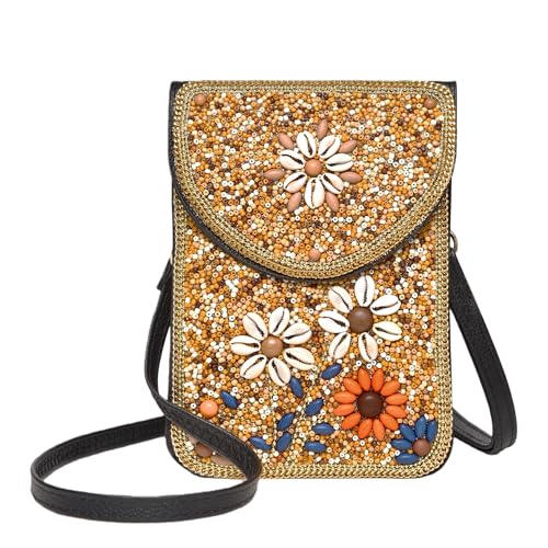 Small Crossbody Bags for Women, Cell Phone Shoulder Bag Boho Wallet Purse - color: Yellow Flower