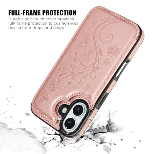 Wallet Case for iPhone 16 Plus,Slim Protective case with Card Holder,Embossed Butterfly Premium PU Leather Kickstand Case with 1 Screen Protective Glass Cover 6.7" -Rose Gold - color: Rosegold-F, size: iphone 16 Plus 6.7"