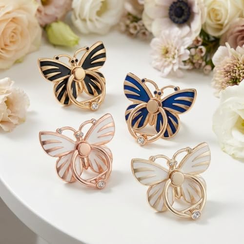 NXVX Butterfly Phone Ring Holder, Magenta 360° Finger Grip & Kickstand - color: Golden Butterfly Magenta